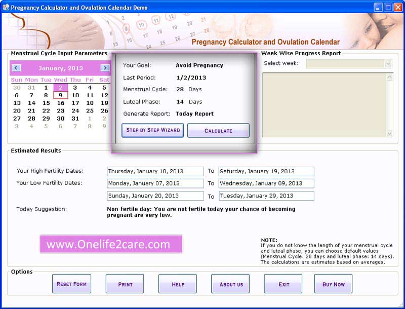 Ovulations Fertility Dates Calculator screen shot